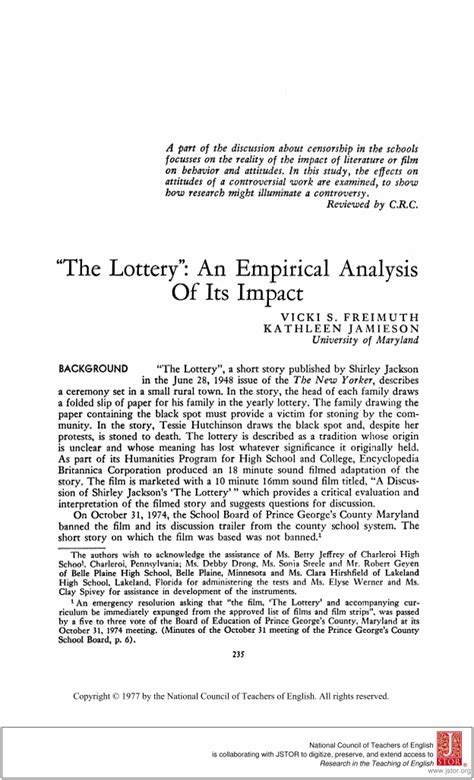'The Lottery': An Empirical Analysis of Its Impact .